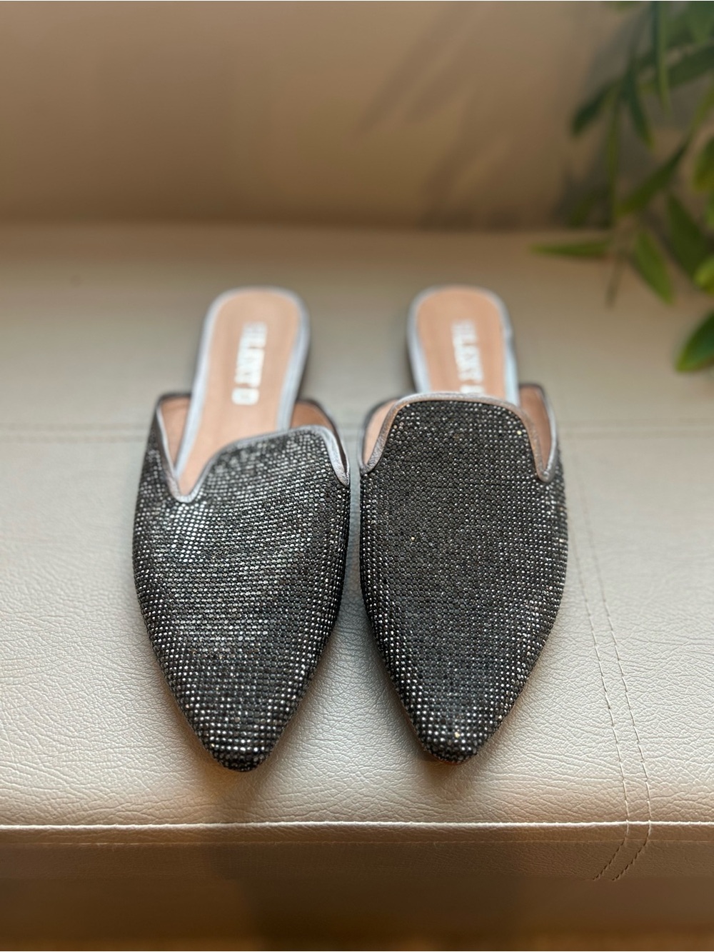 Silent D Sparkle Pointed-Toe Slip-On Mules - Black